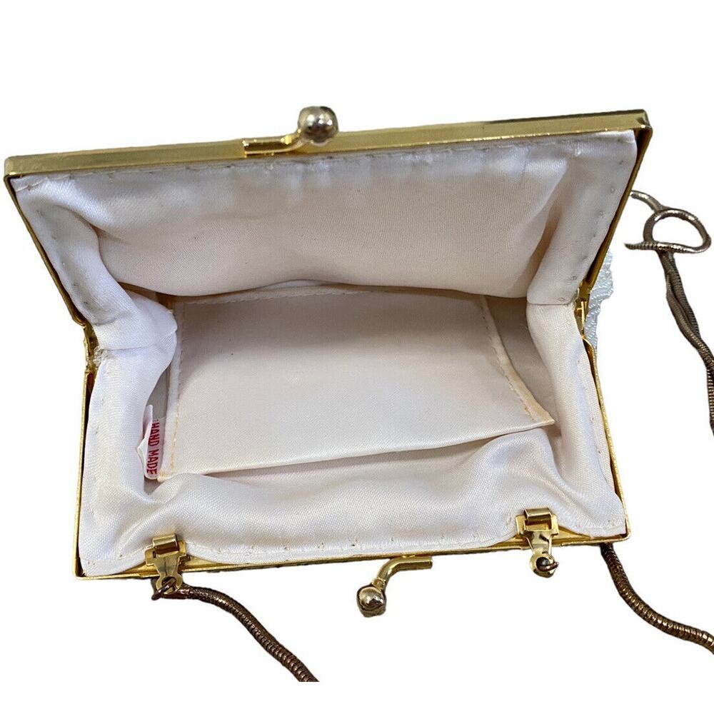 Antique Vintage 1950s Pearl Beaded Seashell Fancy Gold Chain Clutch Purse - Picture 9 of 11